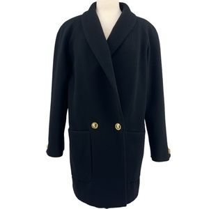 Women's| Vintage Donnybrook Wool Peacoat Black Gold Buttons Minimal Classic